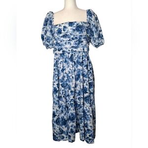 Abercrombie and Fitch Emerson Dress Poplin Puff Sleeve Midi Floral Size Large